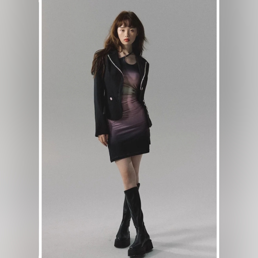 Oakmoo (Urban-Sheek) Romantic Oil Painting Style Suspender Mini Dress